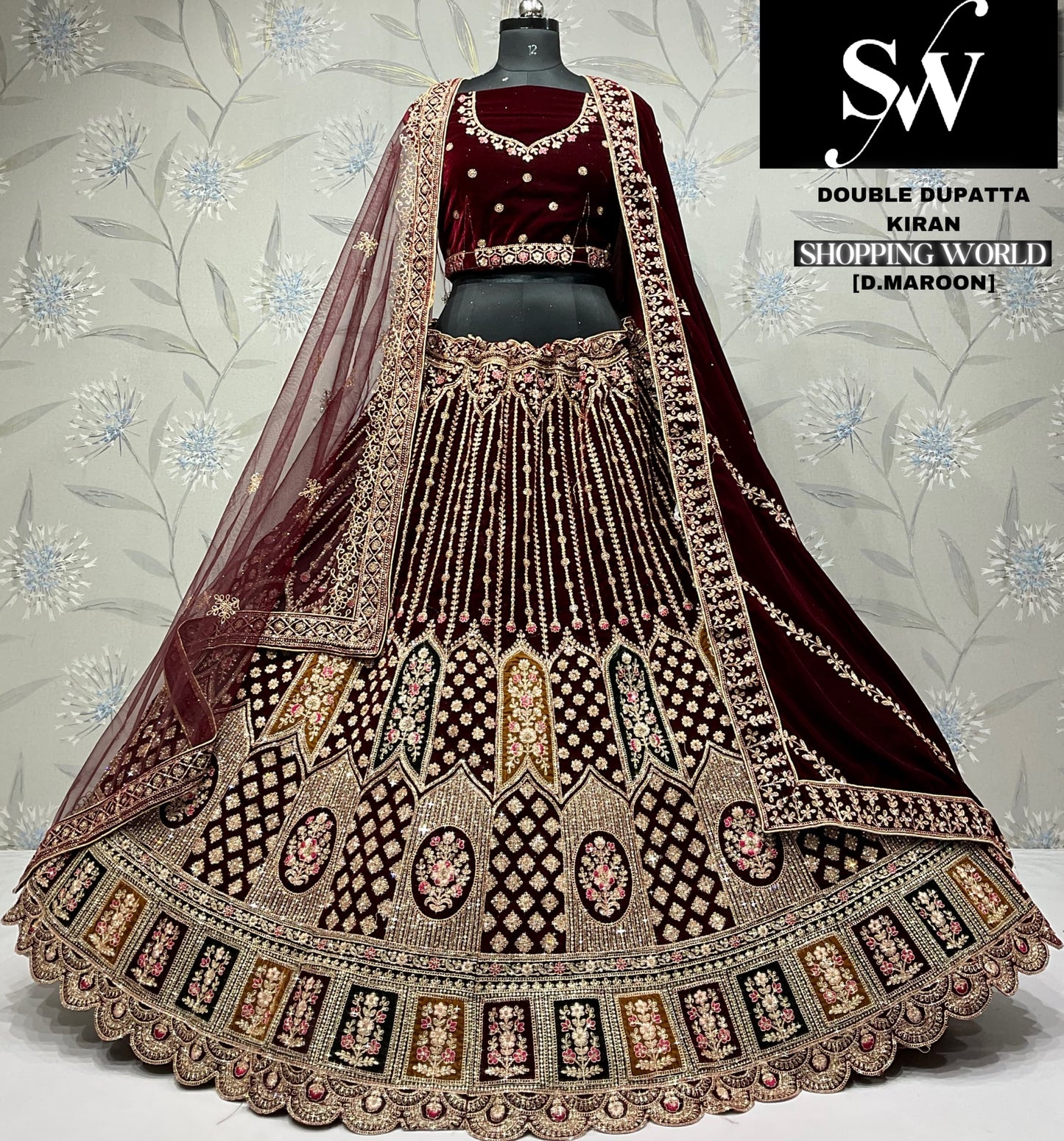 D.Maroon double dupatta bridal Lehenga