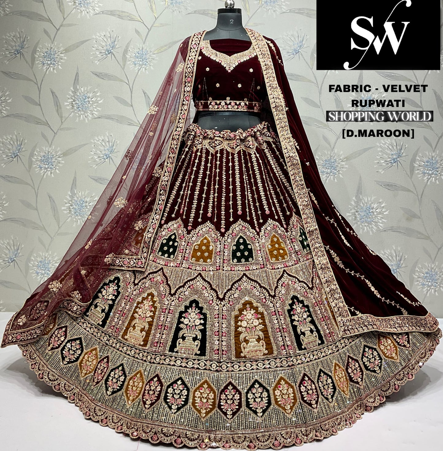 D.Maroon double dupatta bridal Lehenga