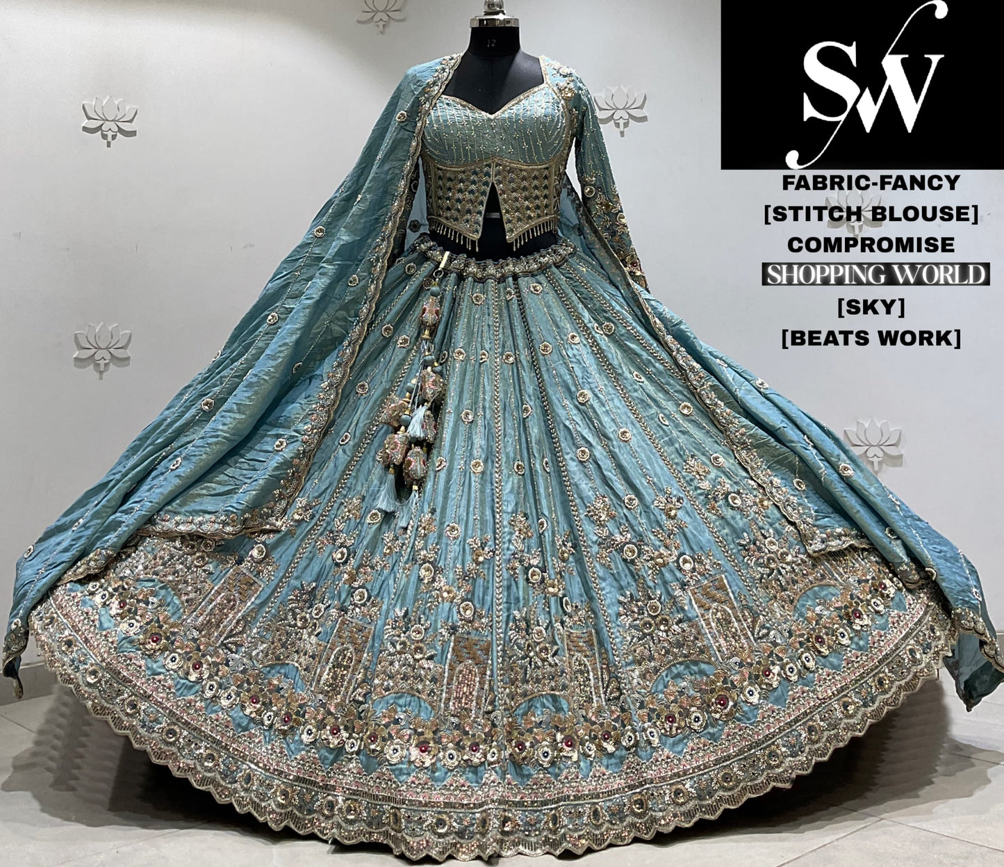 Sky crop top Lehenga