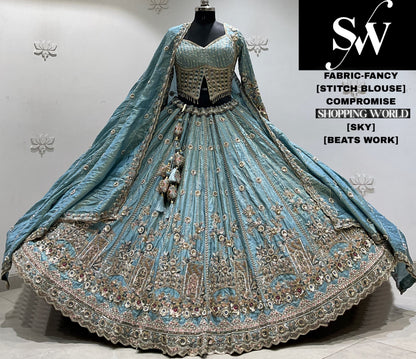 Sky crop top Lehenga