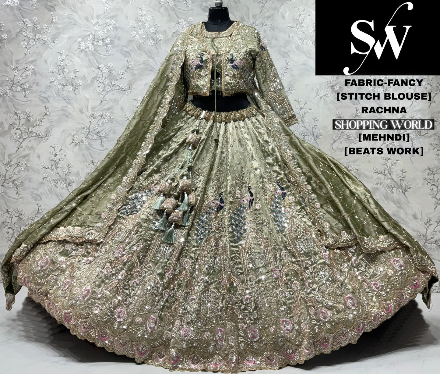 Mehandi crop top Lehenga