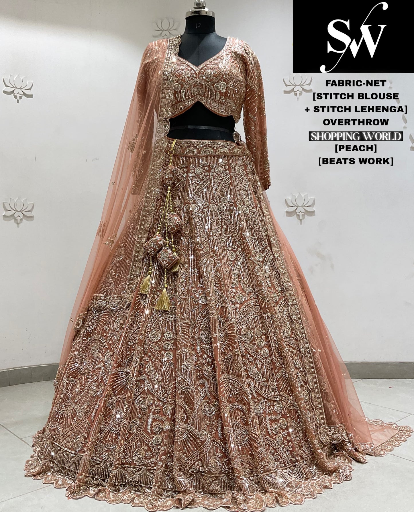 Peach crop top Lehenga