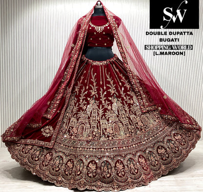 L.maroon double dupatta bridal Lehenga
