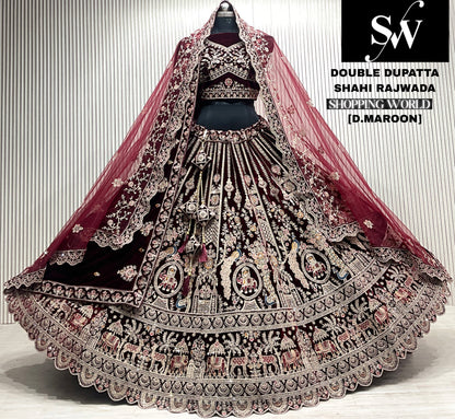 M.daroon double dupatta bridal Lehenga