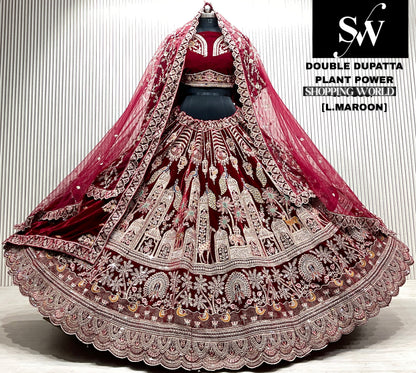 M.daroon double dupatta bridal Lehenga