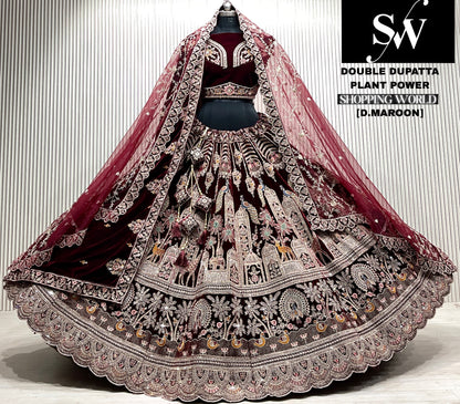 M.daroon double dupatta bridal Lehenga