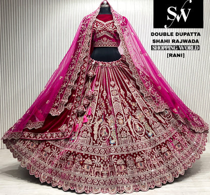 M.daroon double dupatta bridal Lehenga