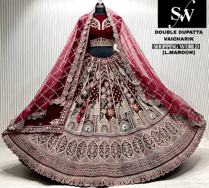 L.maroon double dupatta bridal Lehenga