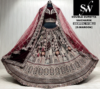 L.maroon double dupatta bridal Lehenga