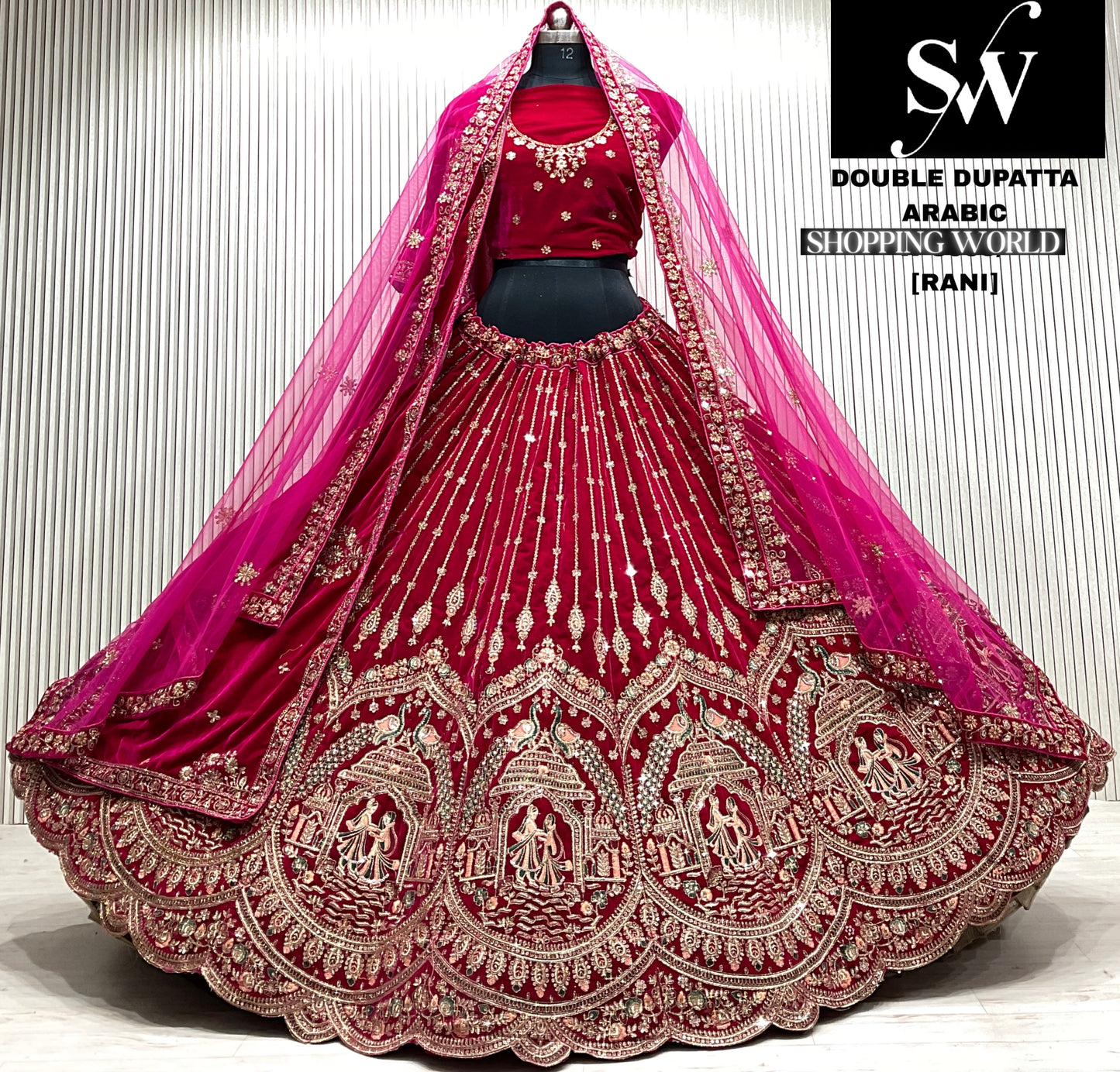 D.maroon double dupatta bridal Lehenga