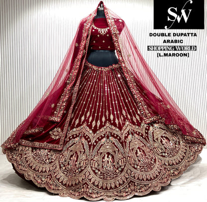 D.maroon double dupatta bridal Lehenga