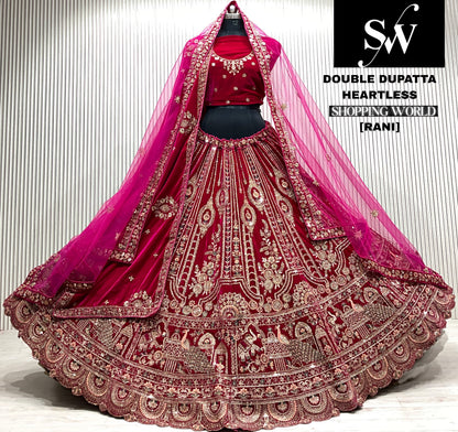 D.maroon double dupatta bridal Lehenga