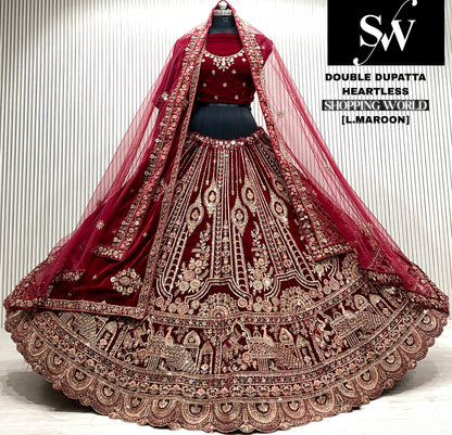 D.maroon double dupatta bridal Lehenga