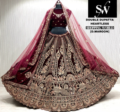 D.maroon double dupatta bridal Lehenga