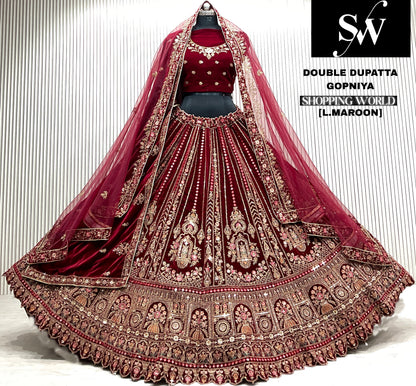 L.maroon double dupatta bridal Lehenga