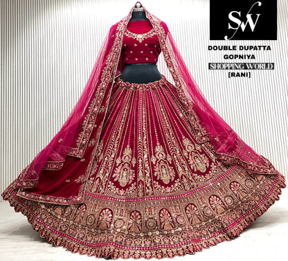 L.maroon double dupatta bridal Lehenga