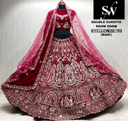 D.maroon double dupatta bridal Lehenga
