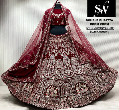 D.maroon double dupatta bridal Lehenga
