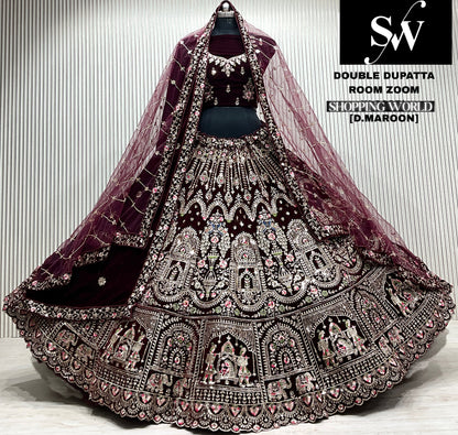 D.maroon double dupatta bridal Lehenga