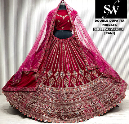 L.maroon double dupatta bridal Lehenga