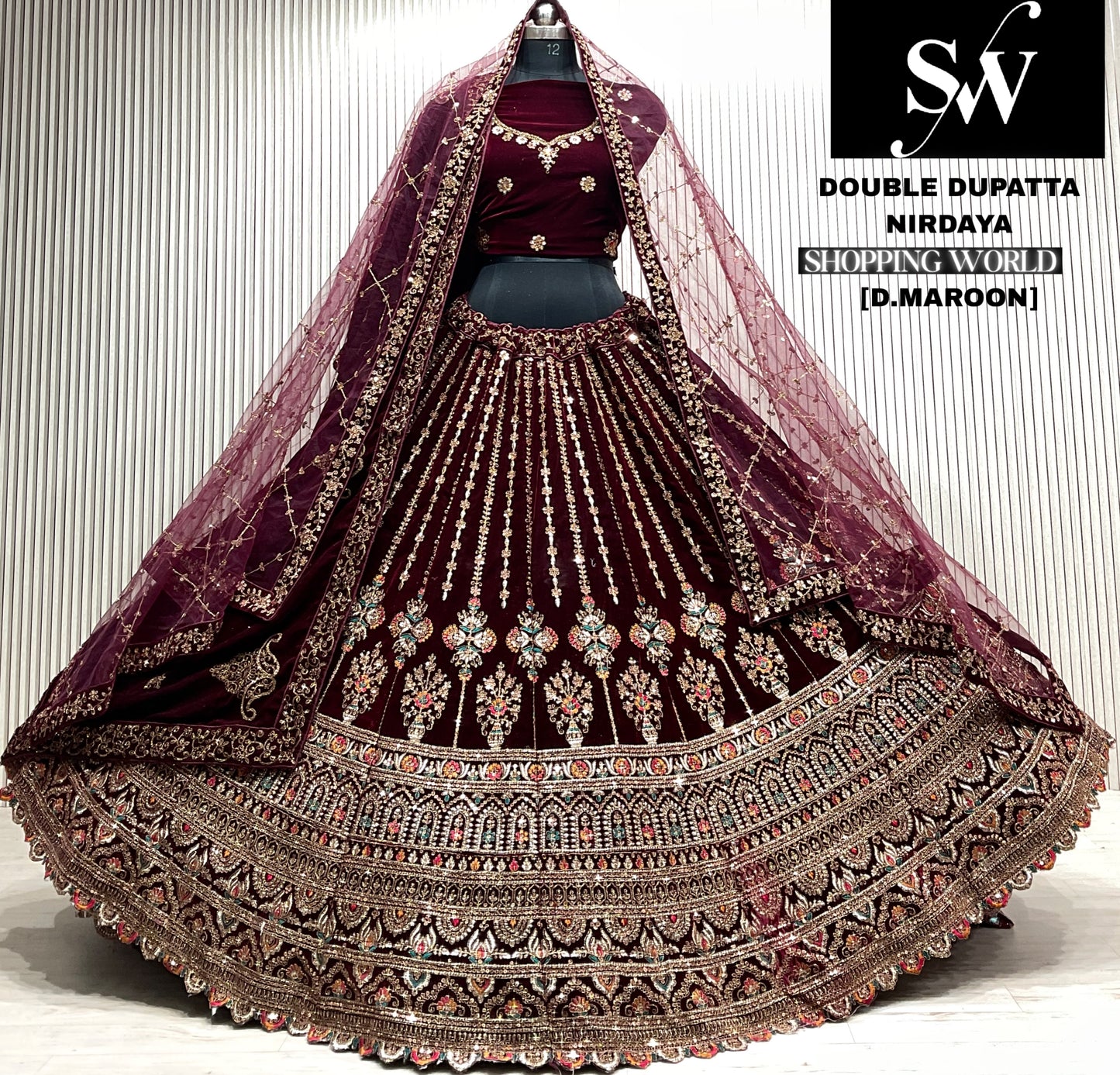 L.maroon double dupatta bridal Lehenga