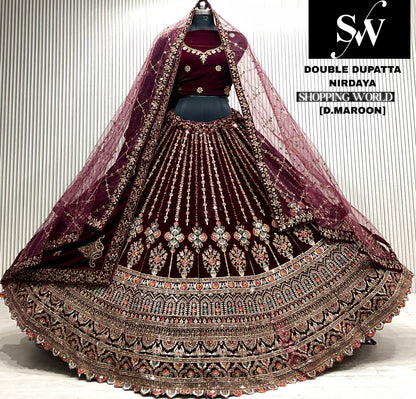 L.maroon double dupatta bridal Lehenga