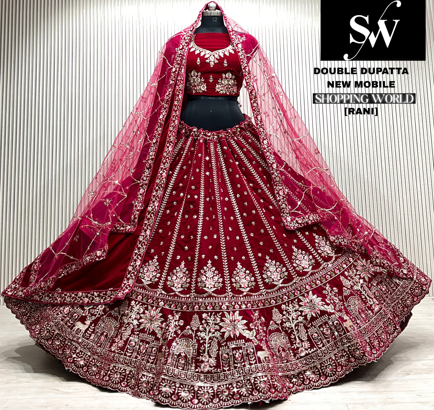 D.maroon double dupatta bridal Lehenga