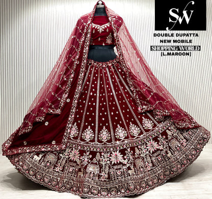 D.maroon double dupatta bridal Lehenga