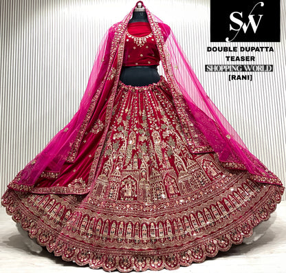 D.maroon double dupatta bridal Lehenga