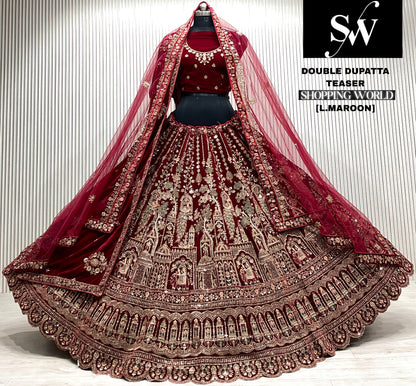 D.maroon double dupatta bridal Lehenga