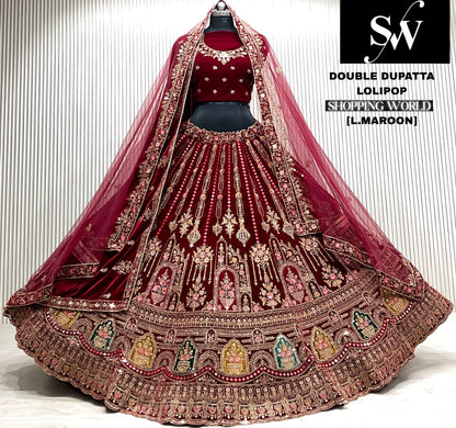D.maroon double dupatta bridal Lehenga