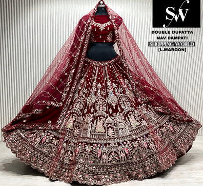 L.maroon double dupatta bridal Lehenga
