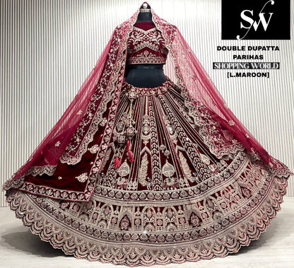 L.maroon double dupatta bridal Lehenga