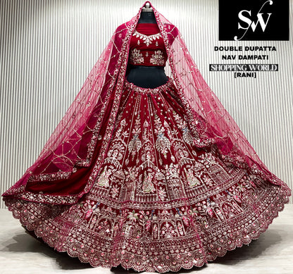 D.maroon double dupatta bridal Lehenga