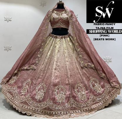 Peach fancy semi stitch partywear Lehenga