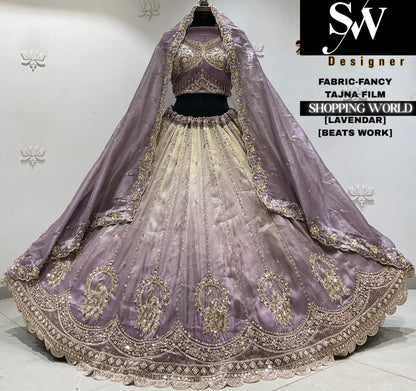 Peach fancy semi stitch partywear Lehenga