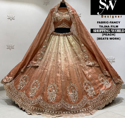 Peach fancy semi stitch partywear Lehenga