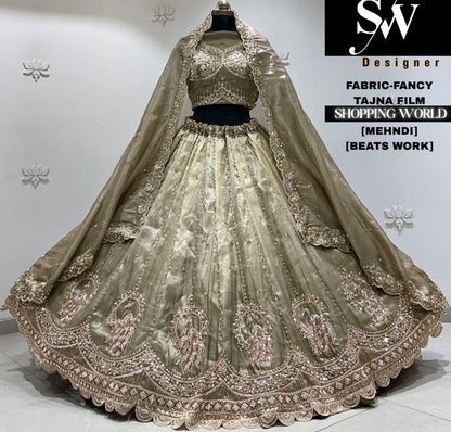 Peach fancy semi stitch partywear Lehenga