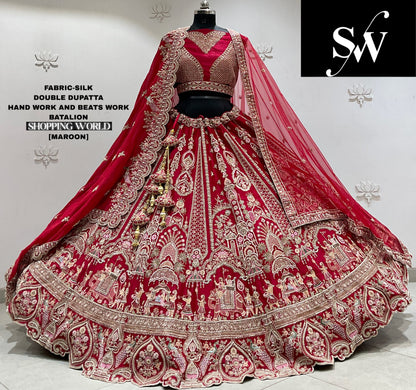 Red silk double dupatta Lehenga