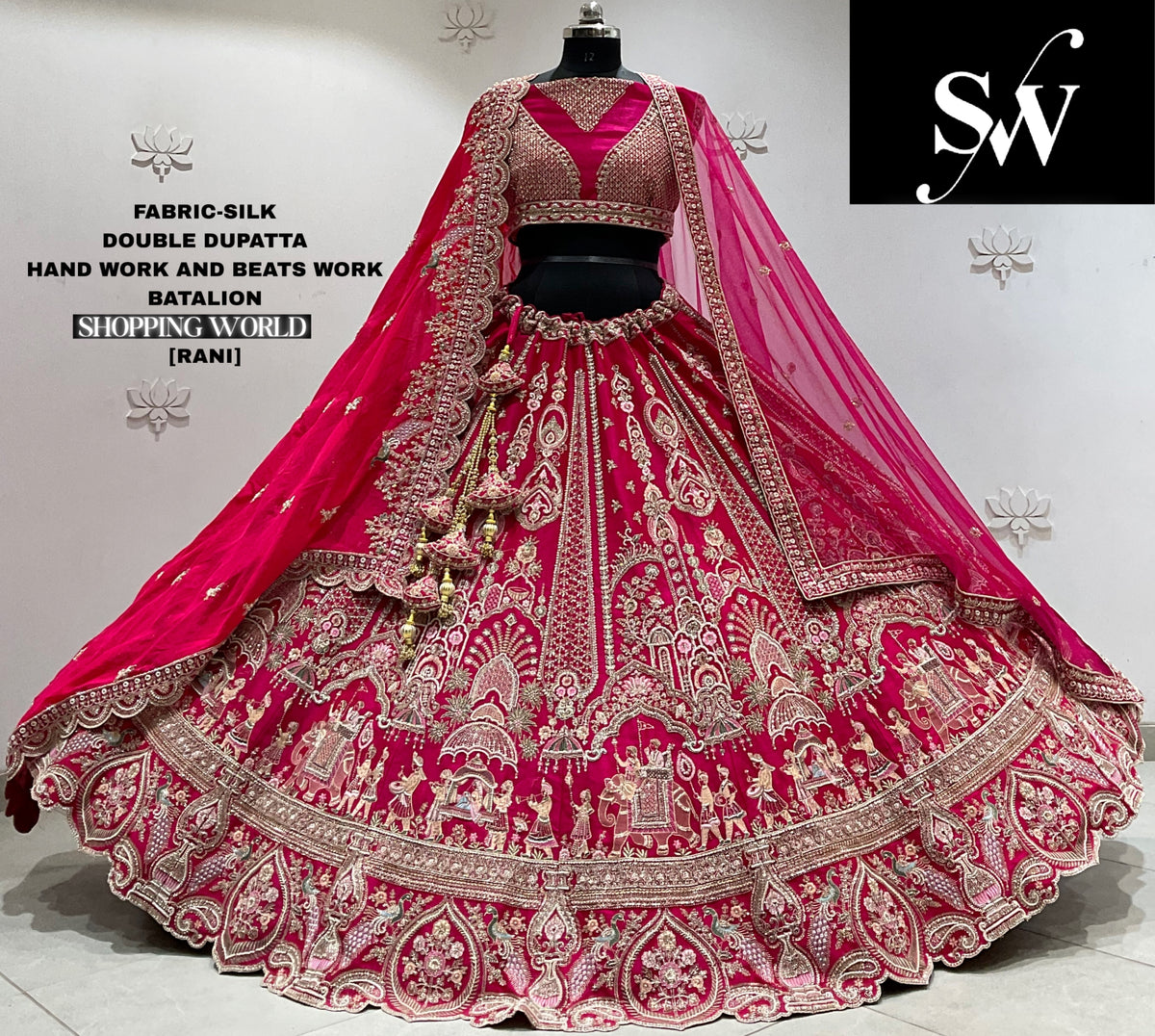 Red silk double dupatta Lehenga