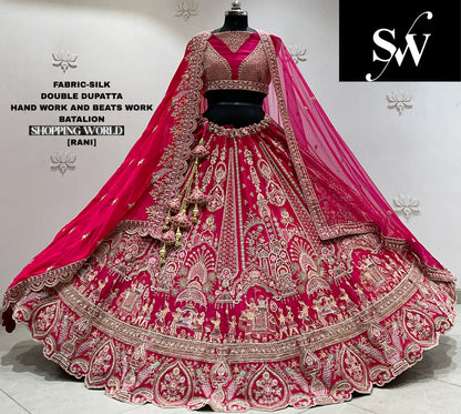 Red silk double dupatta Lehenga