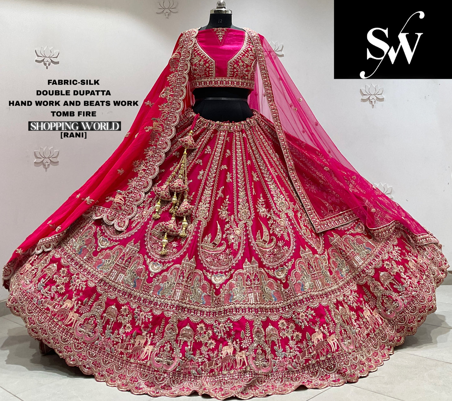 White silk double dupatta Lehenga
