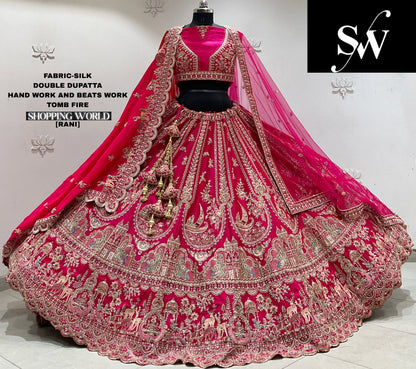 White silk double dupatta Lehenga