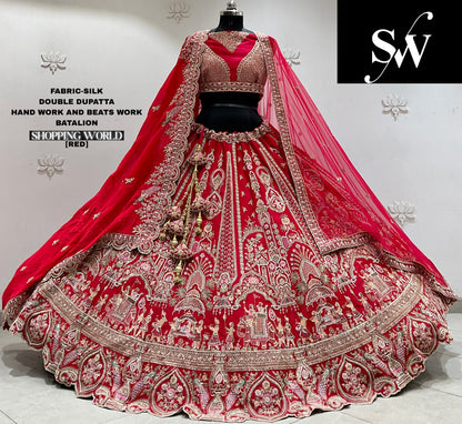Red silk double dupatta Lehenga