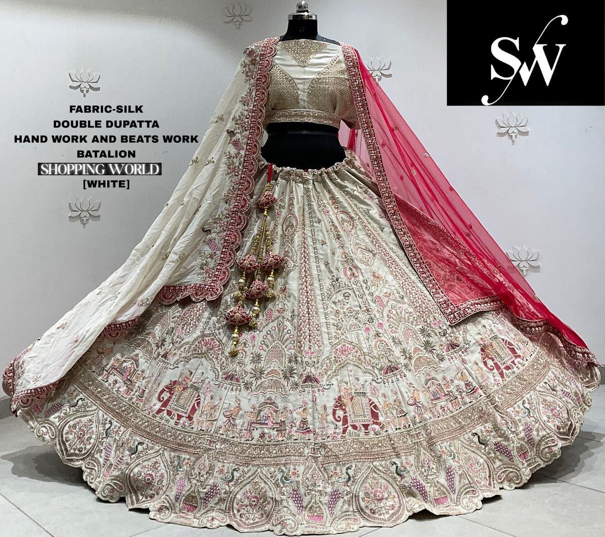 Red silk double dupatta Lehenga