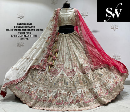 White silk double dupatta Lehenga