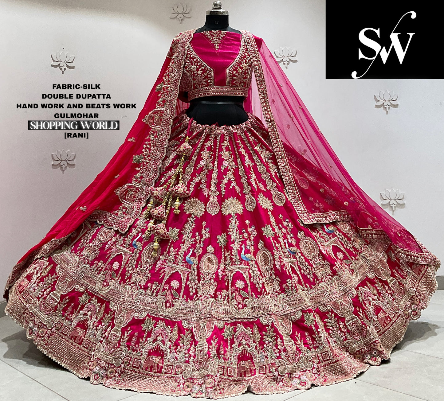Maroon silk double dupatta Lehenga