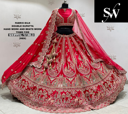 Rani pink silk double dupatta Lehenga