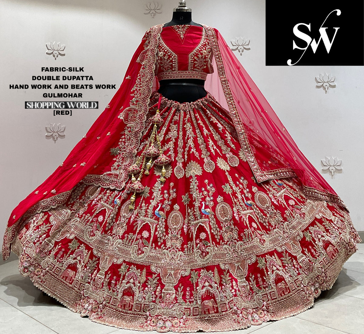 Maroon silk double dupatta Lehenga