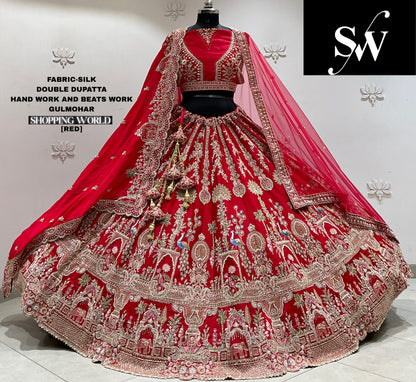 Maroon silk double dupatta Lehenga